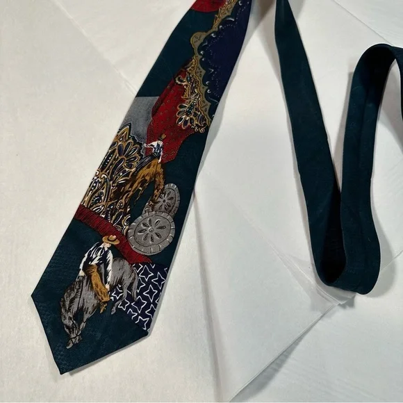 Vintage Western Patterned Tie - Wearable Art - Person Riding a Horse, Paisley - Picture 3 of 7